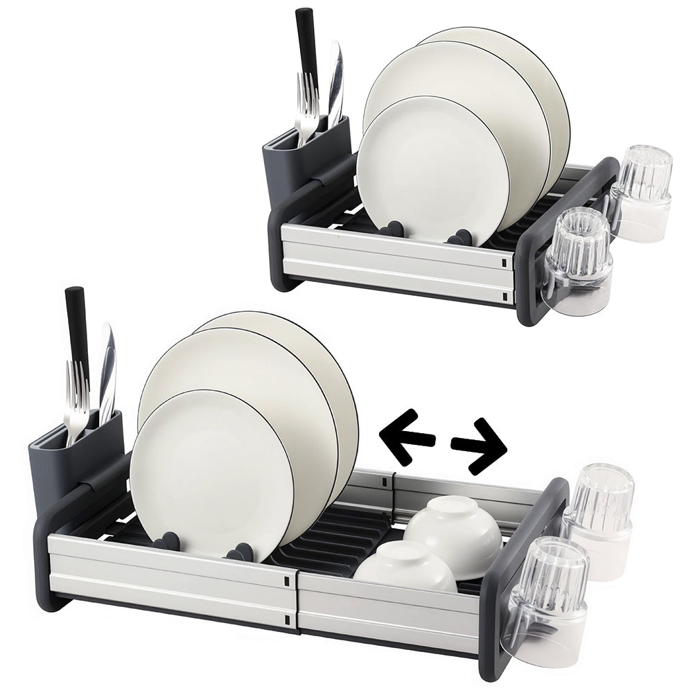 Extendable Stainless Steel Dish Rack with Cup & Cutlery Holders