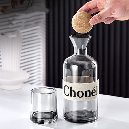 1.2L smoked Glass Bottle، Wooden ball Lid, 4 x 250ml Glass cups