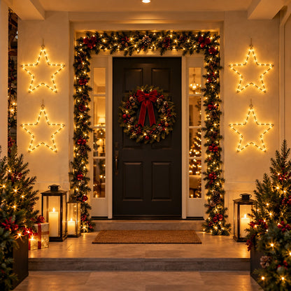 Noël LED Star Silhouette – 30 Warm White LEDs,  30 × 30 cm