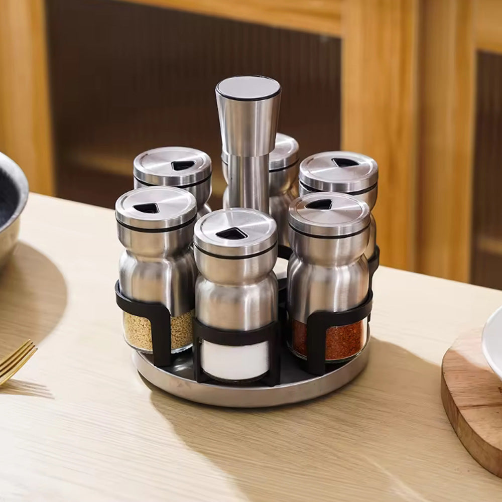 6-Pieces Rotating Stainless Steel Spices Jar Set