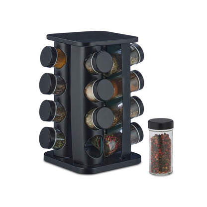 16-JARS 100ML Stainless Steel Rotating Seasoning Spice Jar Set Black