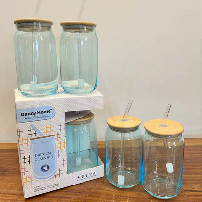 Danny Home Matcha 4-Pcs  Glass Cup With Straw 480-ml