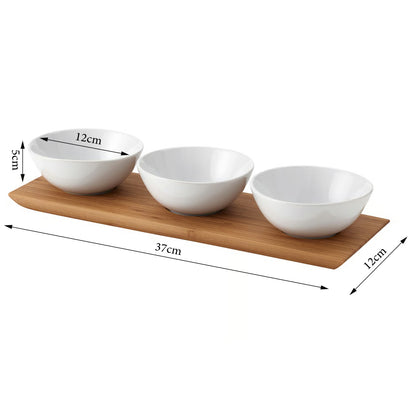 Danny Home 3-Pcs Ceramic Bowls With Bamboo Tray