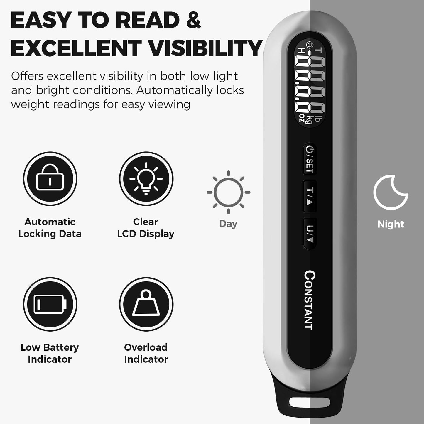 Constant, Luggage Scale, 50KG Luggage Weight Scale Digital Suitcase Scale with Hook