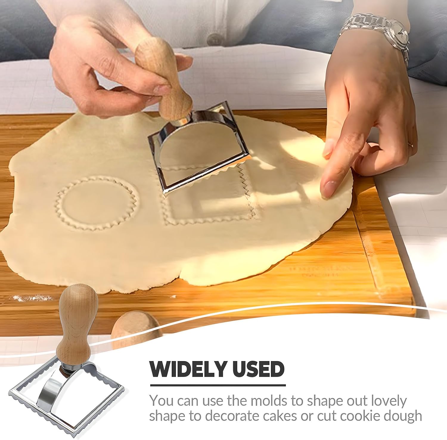 Stainless Steel Ravioli & Tart Cake Mold with Wooden Handle ( Square )
