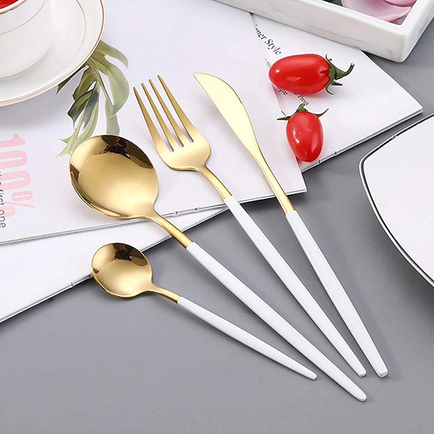 Stainless Steel Cutlery Set White Gold 30-Piece