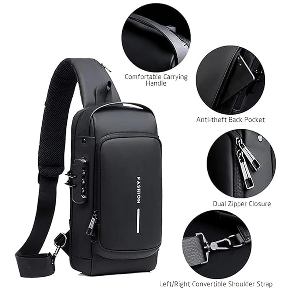 Waterproof Crossbody Bag with USB Charging Port & Lock