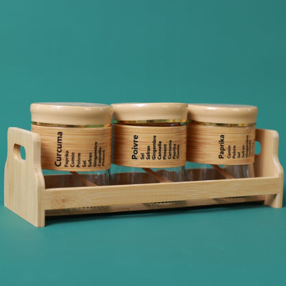 Bamboo Spice Rack Set with 3 Glass Jars Plastic Lid – 400 #CB-TWJ37