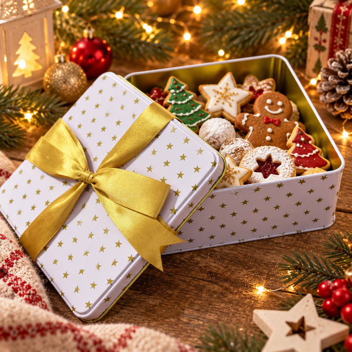 Cucina & Tavola Christmas Gift Tin with Gold Ribbon
