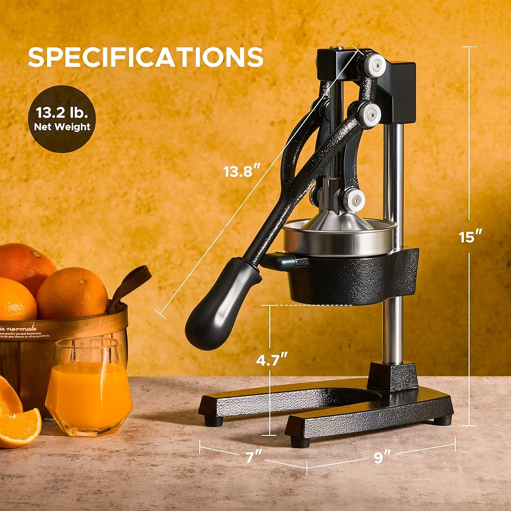 Stainless Steel Hand Press Juicer, Cast Iron Professional Citrus Juicer, Heavy Duty Manual Orange Juicer YC-058