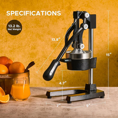 Stainless Steel Hand Press Juicer, Cast Iron Professional Citrus Juicer, Heavy Duty Manual Orange Juicer YC-058