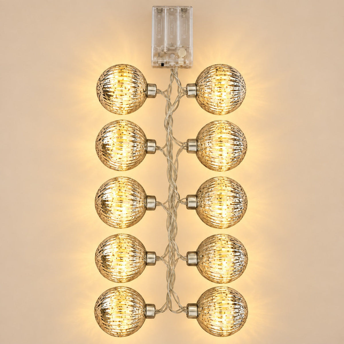 Christmas LED Glass Ball Garland – 10 Lights, Warm White