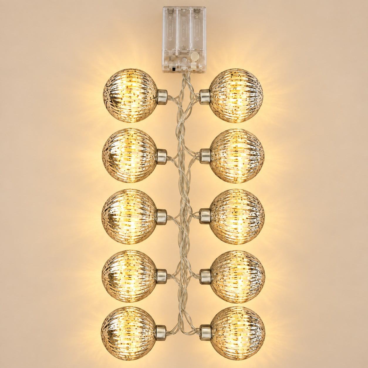 Christmas LED Glass Ball Garland – 10 Lights, Warm White
