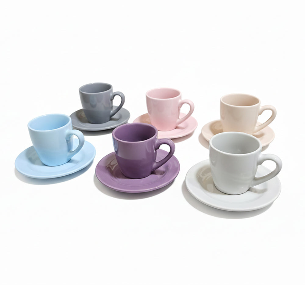 Phoenix 6-Pieces Soft Color Espresso Coffee Cups with Saucers Set