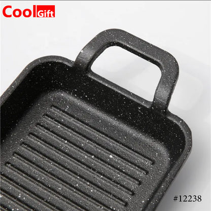 Cast Iron Mini Rectangular Serving Dish Pans with Wooden Base