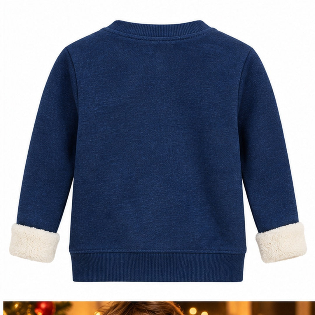 Kids Fleece-Lined Christmas Reindeer Sweatshirt – Navy