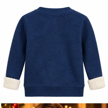 Kids Fleece-Lined Christmas Reindeer Sweatshirt – Navy