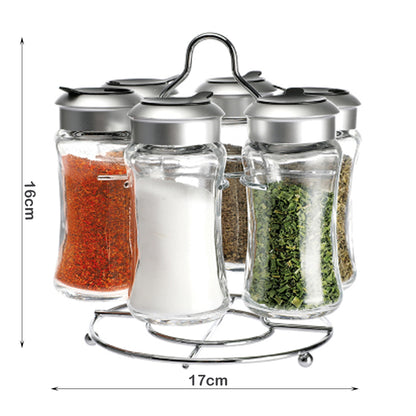 Danny Home 6-Pieces Glass Spice Bottle Set With Stand 100-ml