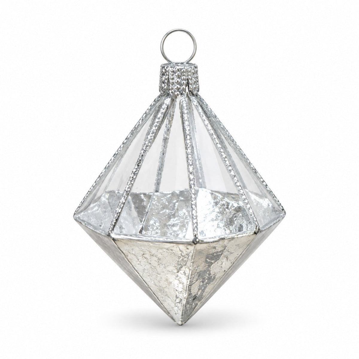 Geometric Glass Diamond Christmas Hanging Ornament – Gold & Silver