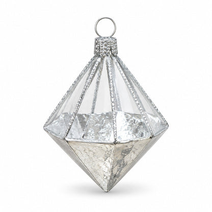 Geometric Glass Diamond Christmas Hanging Ornament – Gold & Silver