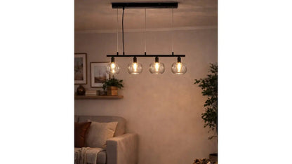 Nino Germany Ella 4-Light Pendant Lamp – Black Metal Hanging Light with Globe Glass Shades