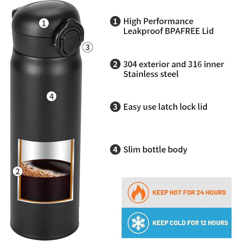 500-ml Stainless Steel Thermos Coffee Travel Mug Insulated Water Bottle