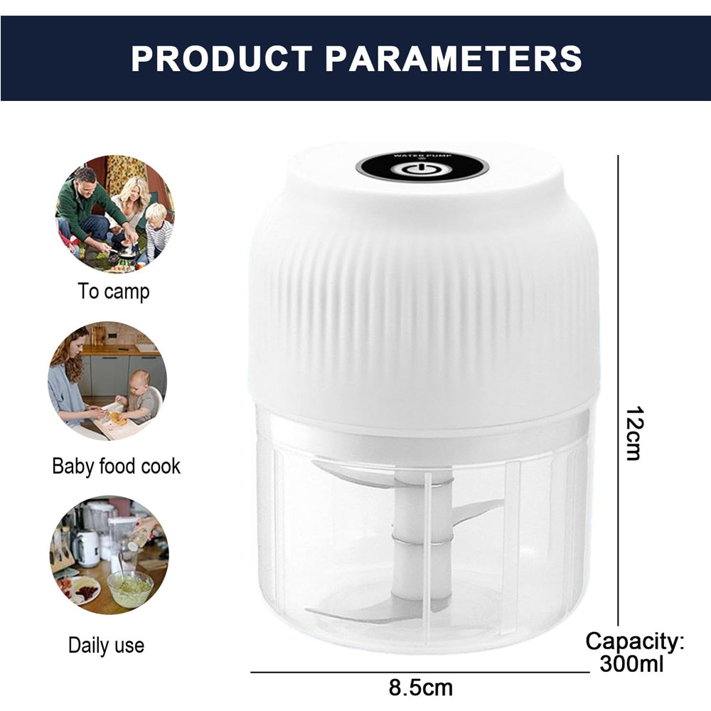 Rechargeable Electric Garlic Chopper 3-Blades 300ml