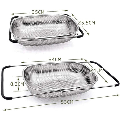 Danny Home Stainless Steel Colander Expandable Strainer Fine Mesh Basket 34cm
