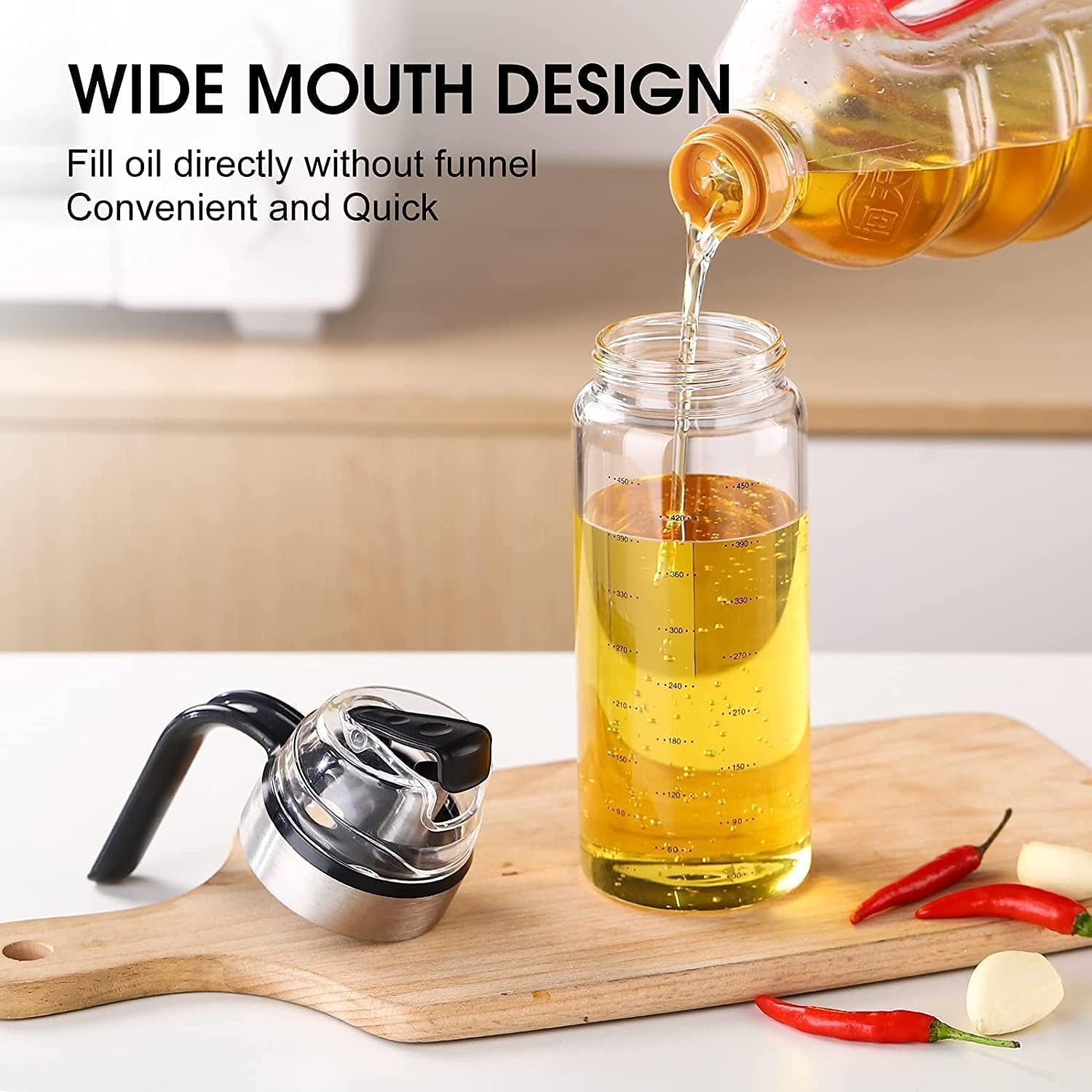Automatic Cap Glass Olive Oil Dispenser Bottle 550-ml