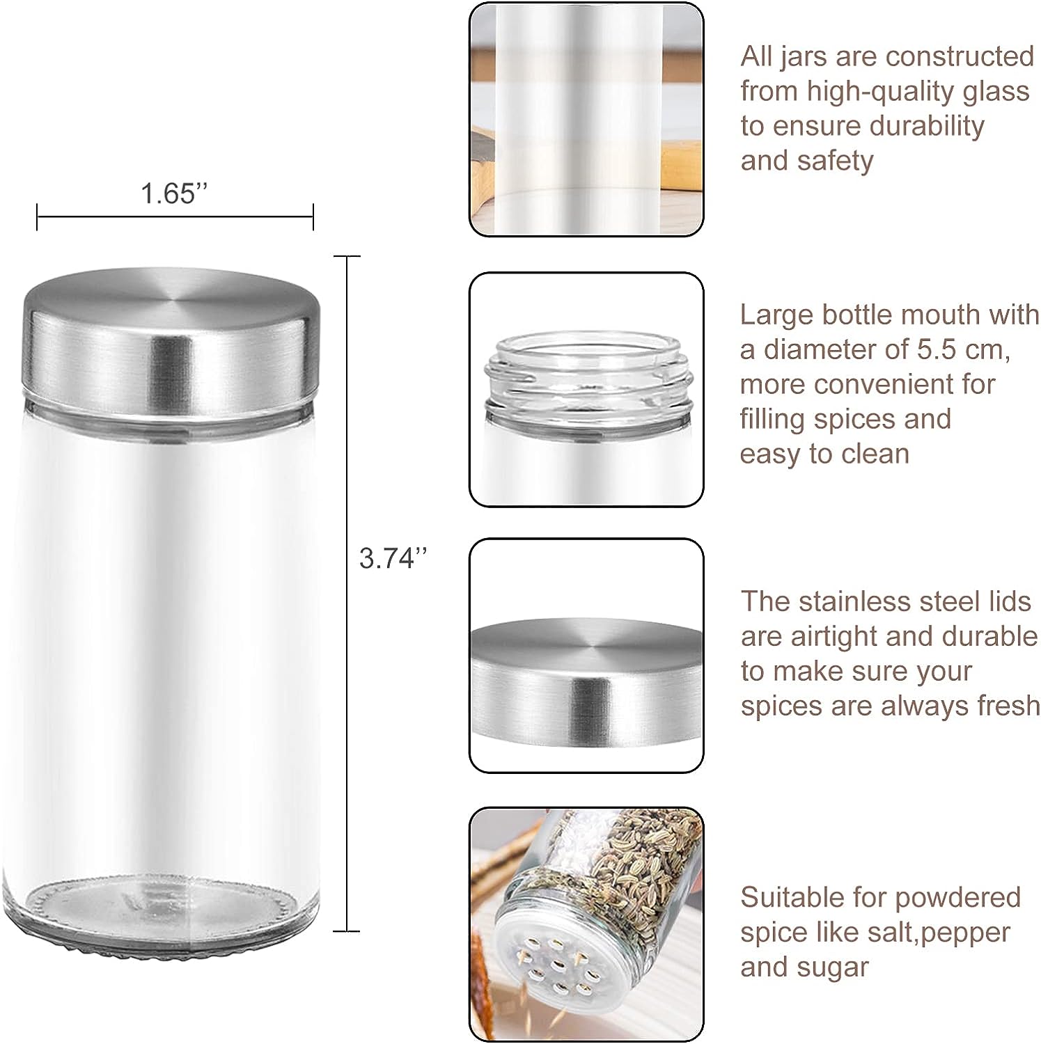 16-JARS Stainless Steel Wood Grain Spice Rack