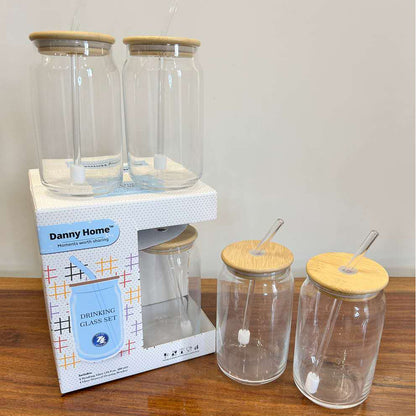 Danny Home Matcha 4-Pcs  Glass Cup With Straw 480-ml