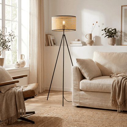 Nino Germany Lu Vintage Rattan Weave Tripod Floor Lamp