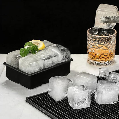 Square Silicone Ice Cube Tray with Funnel – Black (6 Grid)