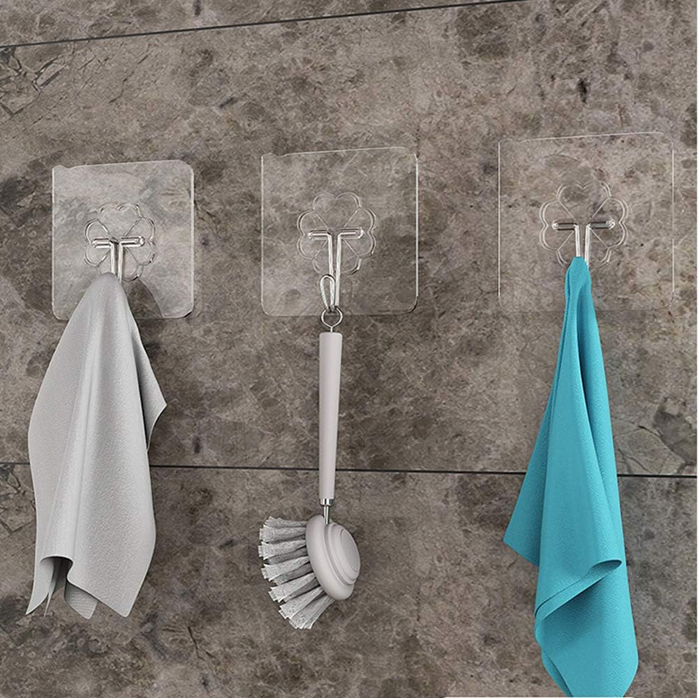 10-Pcs Heavy Duty Waterproof Transparent Adhesive Stainless-Steel Hooks 5.5cm (Load Up to 2-3 Kg)