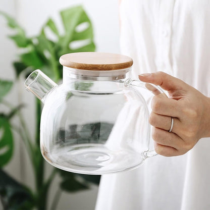Glass Teapot with Infuser & Wood Lid