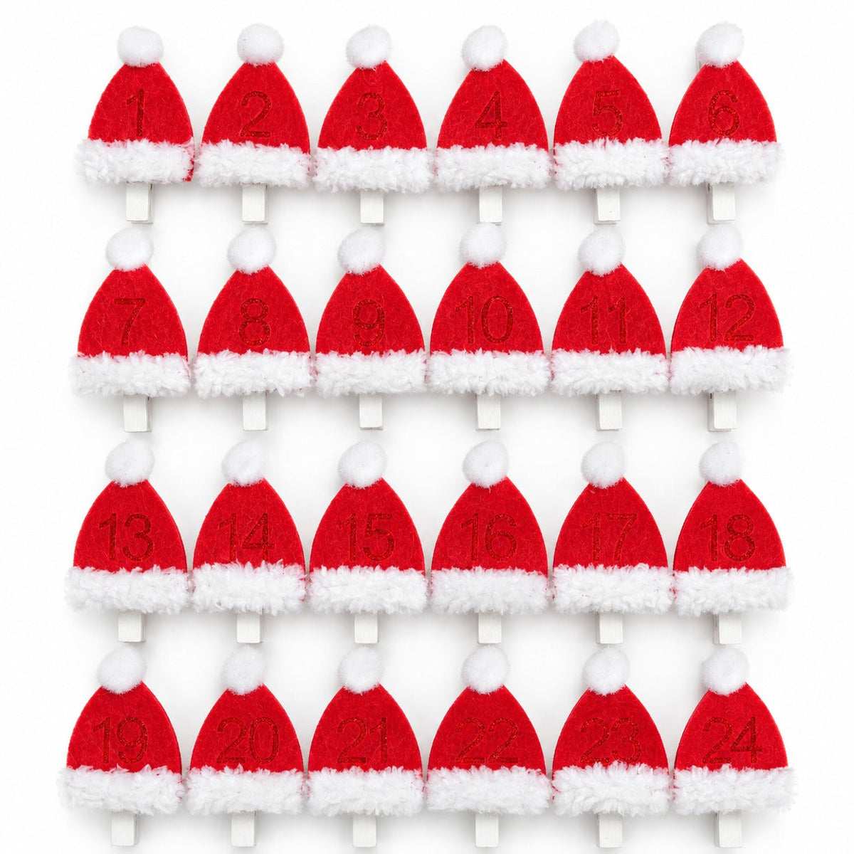Noël Santa Hat Advent Clips – Set of 24