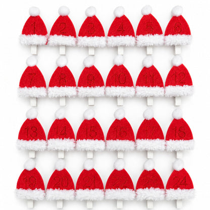 Noël Santa Hat Advent Clips – Set of 24