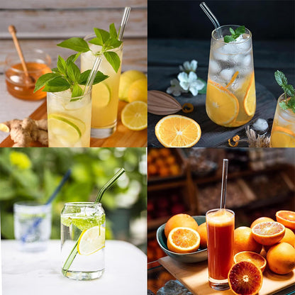 Reusable Transparent Glass Straws – Shatter Resistant (6 Pcs with Cleaning Brush)