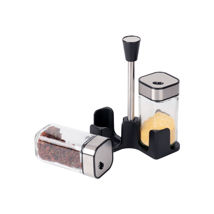 2-Pieces Square Salt and Pepper Stainless Steel Glass Bottom With stand
