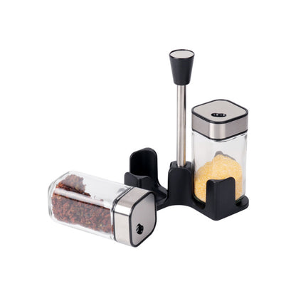 2-Pieces Square Salt and Pepper Stainless Steel Glass Bottom With stand