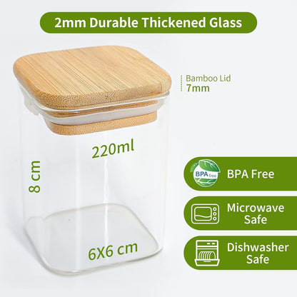 Clear Borosilicate Glass Storage Jar With Bamboo Lid 220-ml #XZ-F0001