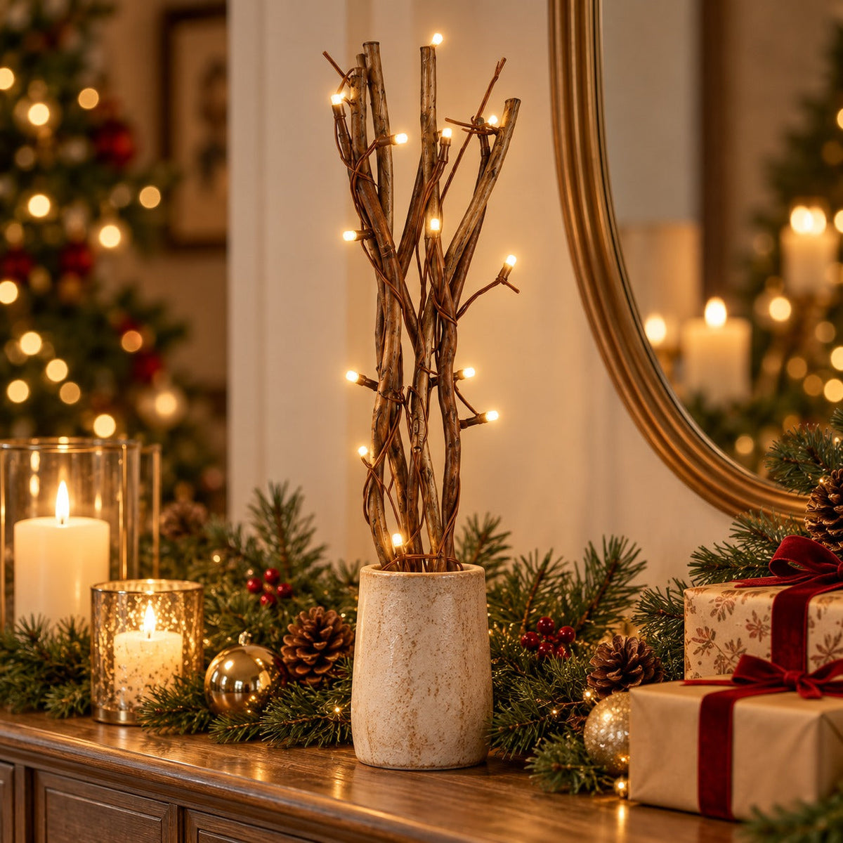 Cucina & Tavola LED Decorative Twig Branches – 5 Branches, 12 Warm White LEDs