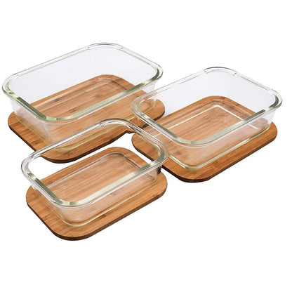 3-Pieces Rectangular Glass Food Storage Containers 370/640/1040ml
