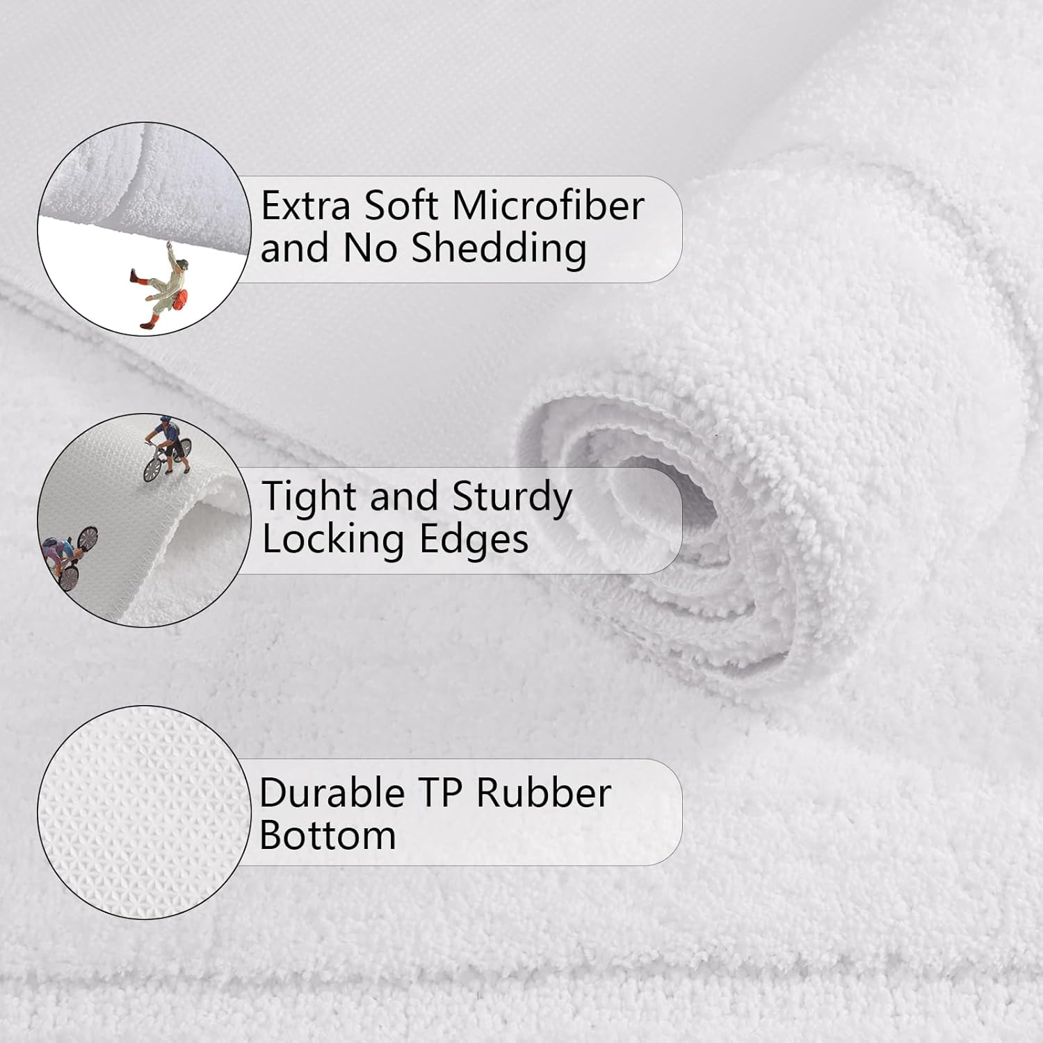Danny Home Luxury Bath Mat Absorbent Non-Slip Washable Shaggy Bathroom Rug 50X80CM – White