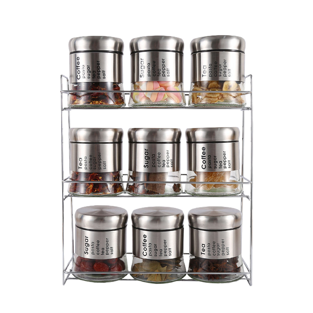 9-Pcs Stainless Steel Glass Seasoning Rack Set – 400ml #CB-TWJ15