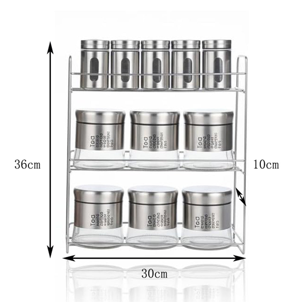 11-Pcs Stainless Steel Glass Seasoning & Spices Rack Set – 100/400ml #CB-TWJ14