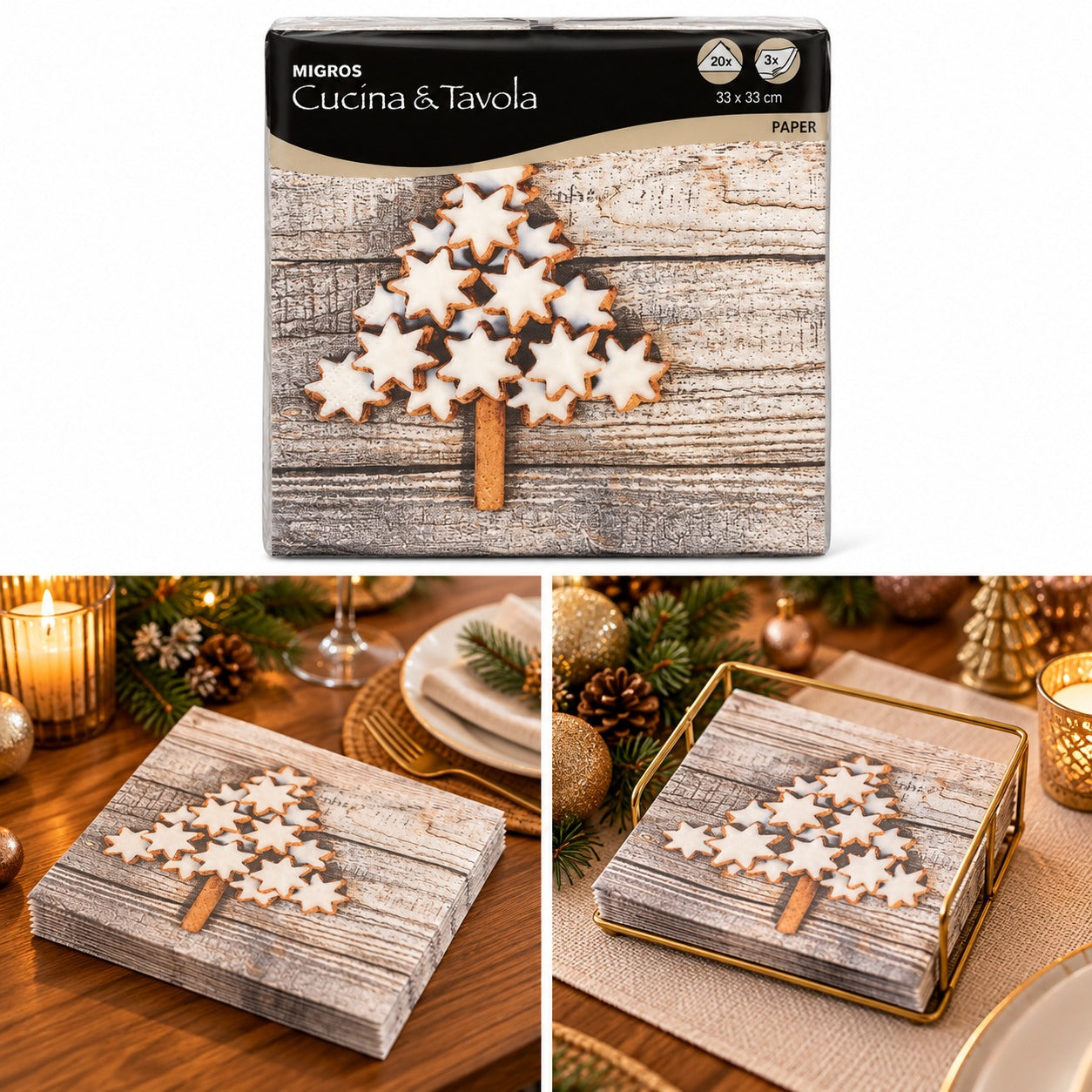 Cucina & Tavola Alpine Lodge Christmas Paper Napkins – 20 Pack, 33 × 33 cm