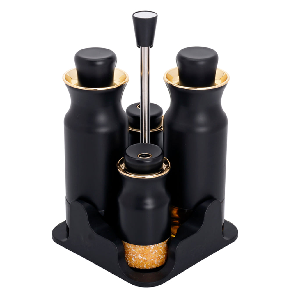 4-Pieces Stainless Steel Salt and Pepper Shakers+Oil and Vinegar Cruets