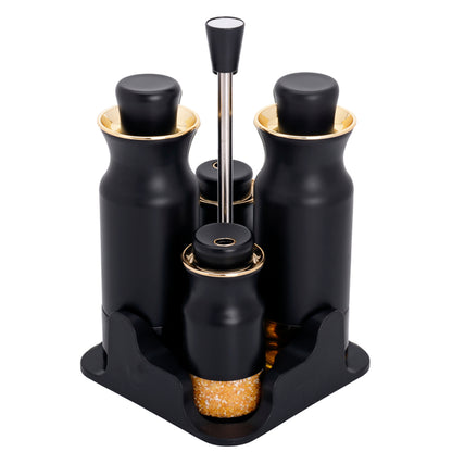 4-Pieces Stainless Steel Salt and Pepper Shakers+Oil and Vinegar Cruets