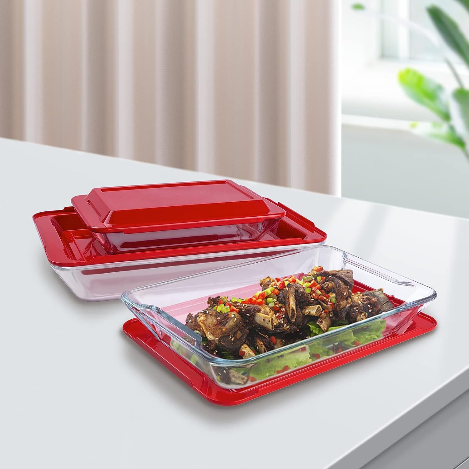 FENIX Set of 3PCS Tempered Nesting Glass Bakeware Set